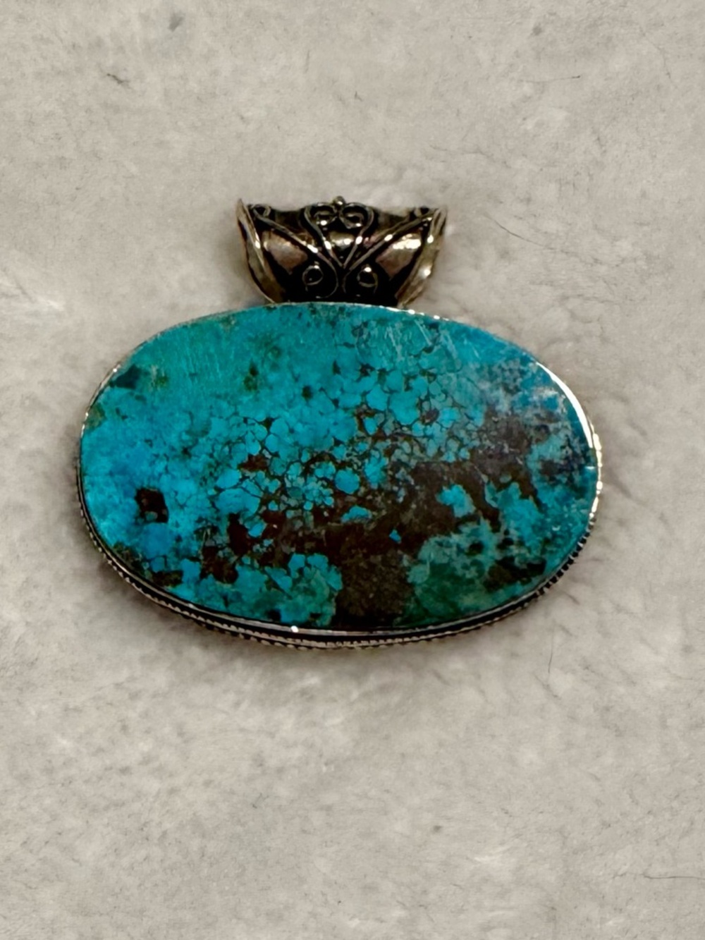 Sterling Silver Turquoise Oval Pendant - Blue-Green Gemstone